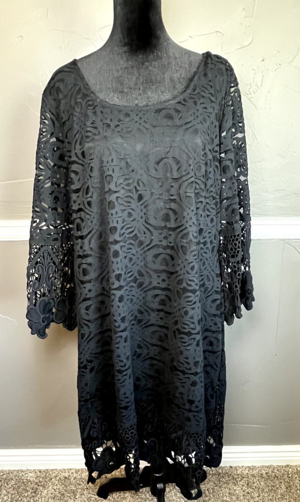 Alfani Dress Women's Size XL Black Sheath Lace Crochet Witch Goth Whimsigoth