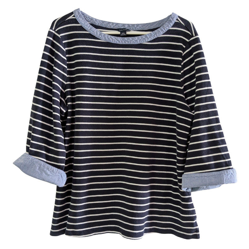Nautica Women's Striped Boatneck Top Chambray Trim, Blue White, Plus Size XXL