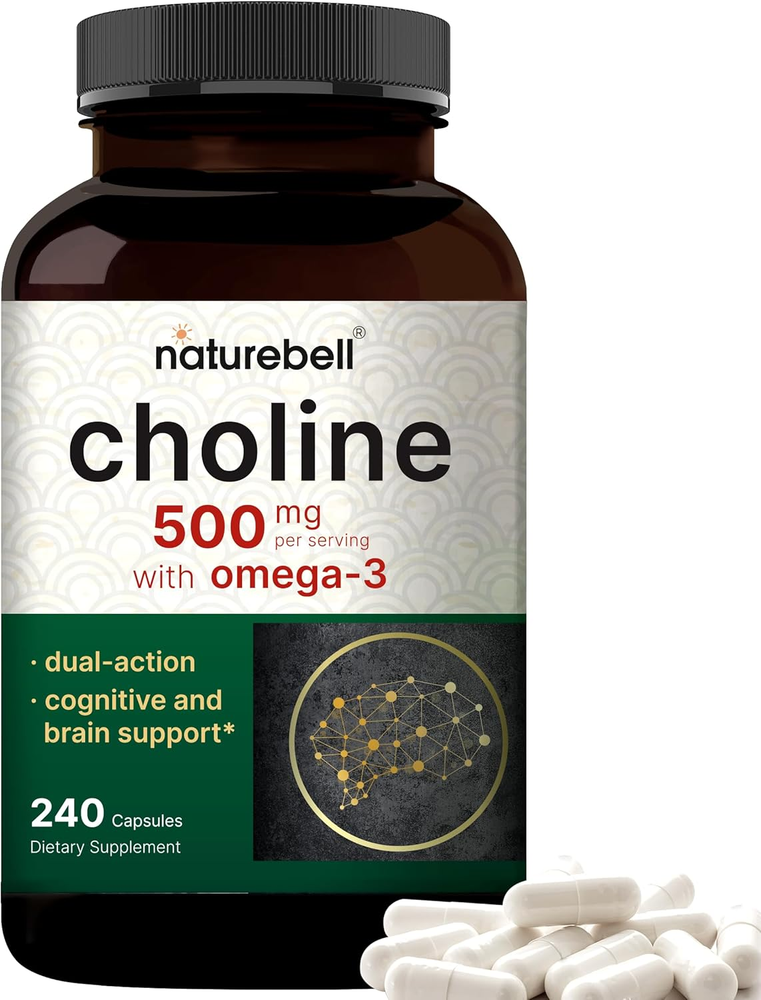 Choline Supplements 500Mg with Omega-3 Fatty Acids, 240 Capsules | High Potency