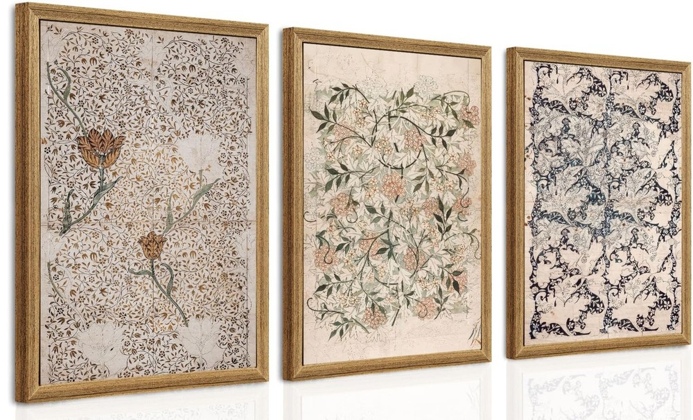 Bohemian Botanical Wall Art Set Of 3 Vintage Floral Canvas Prints For Home & ...