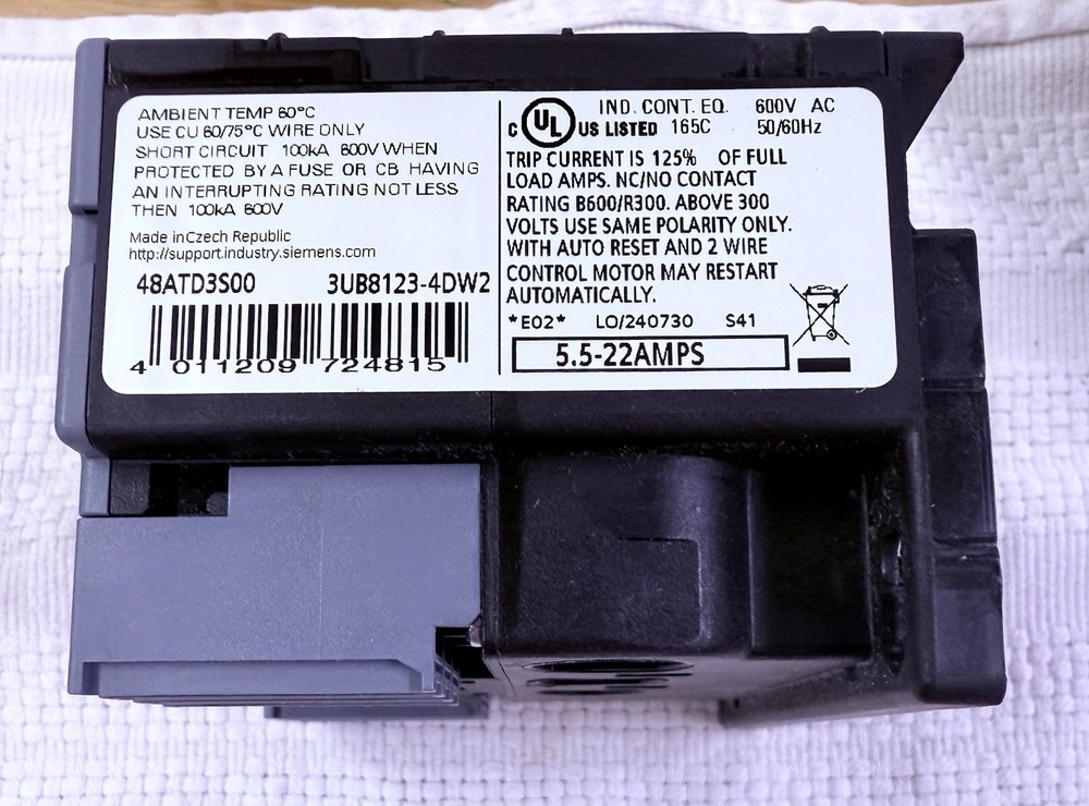 SIEMENS 48ATD3S00 Electronic ESP200 Overload Relay 5.5-22 AMP 3UB8123 4DW2