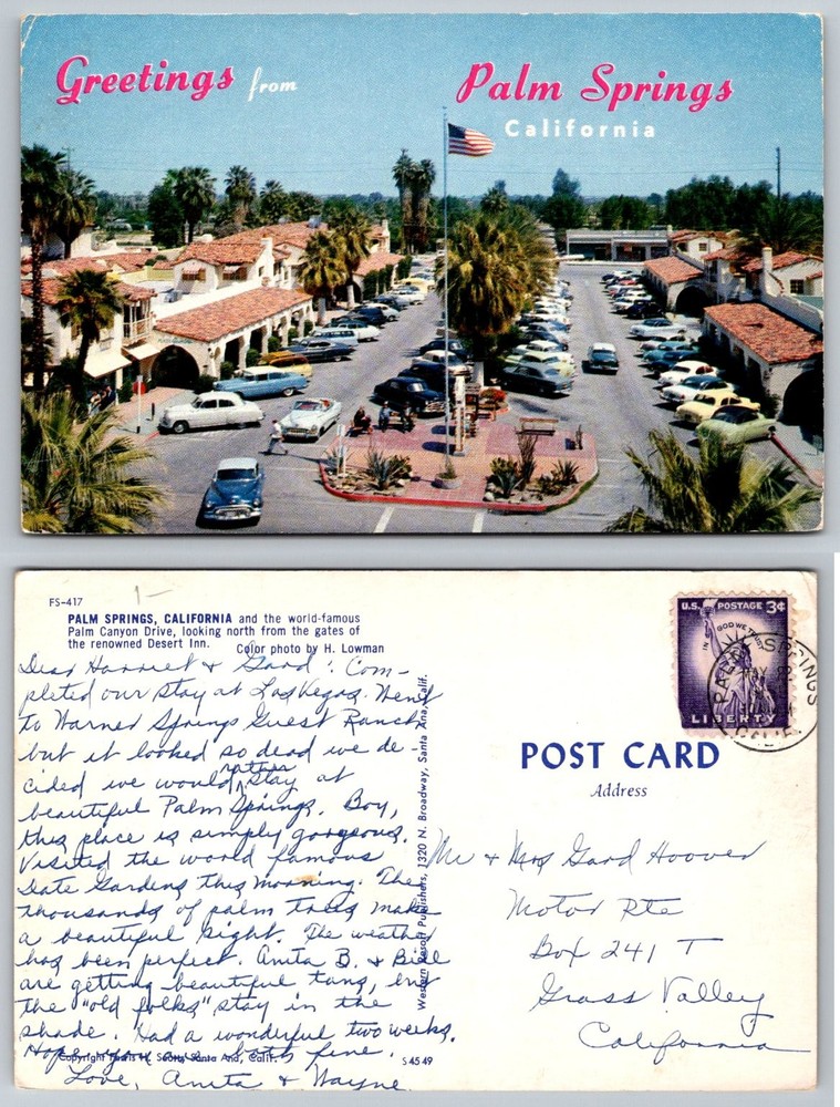 1955 Palm Springs CA Palm Canyon Drive Desert Inn Vintage Cars Postcard