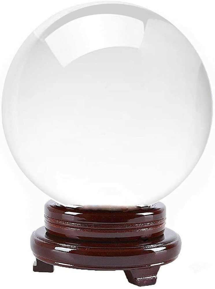 Home Office Decor FengShui Gift Glass Crystal Ball with Wooden Stand Paperweight