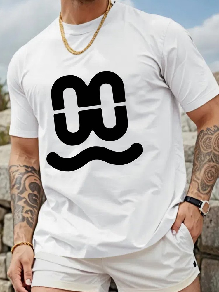 Men's Abstract Face Graphic Tee – Minimalist Streetwear Short Sleeve T-Shirt+-image