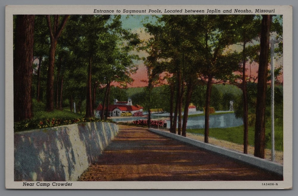 Vintage Sagmount Pools Entrance Postcard Between Joplin & Neosho Missouri