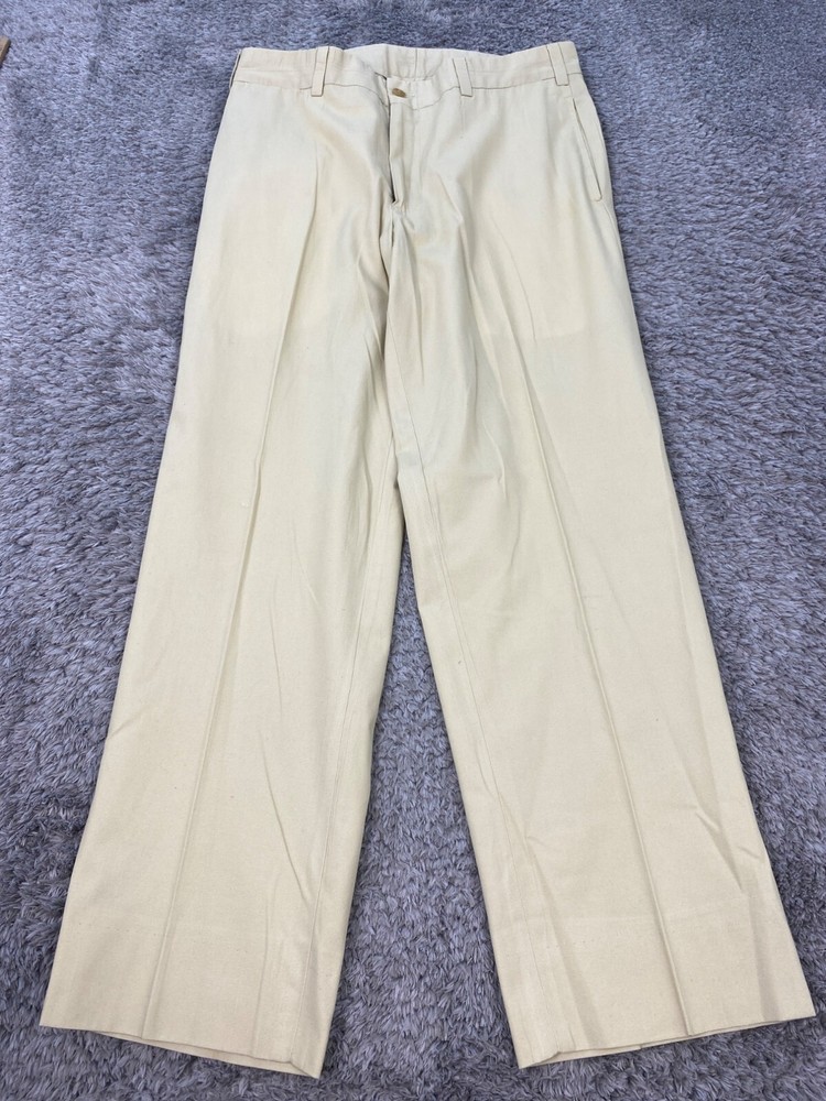 Bills Khakis Pants Mens 34x30 Beige Flat Front Relaxed Pleated Chino Made in USA