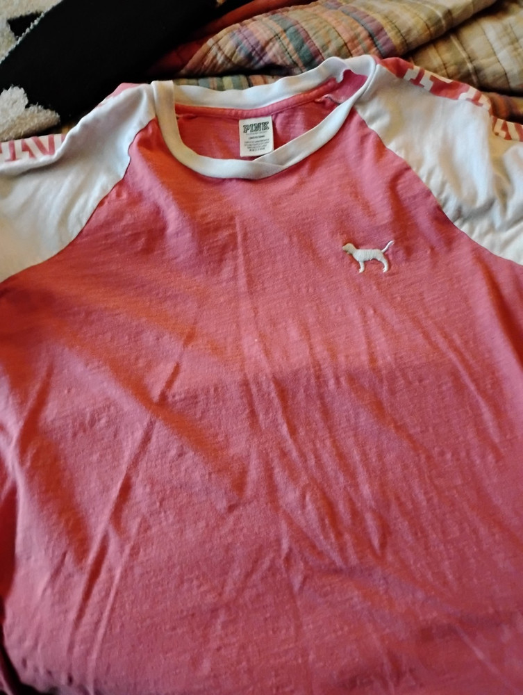 PINK Victoria's Secret Women's Colorblock Logo Crew Neck Cotton T-Shirt L