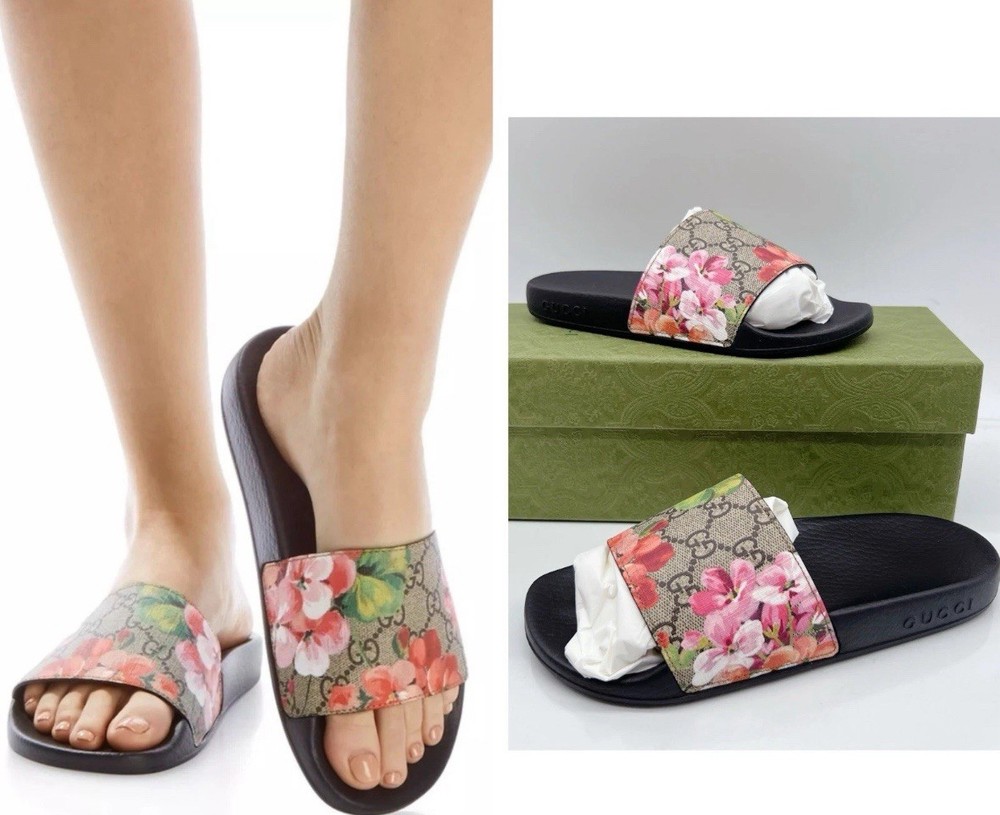 Gucci GG Bloom Supreme Floral Slides Women Size 34 US 4 Authentic