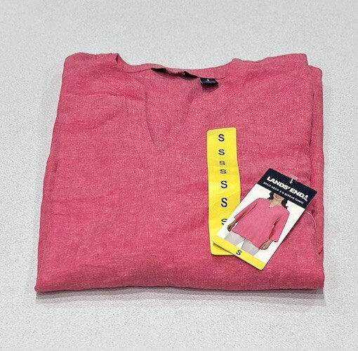 Lands End Womens Split Neck 3/4 Sleeve Pink Tunic Blouse Size Small