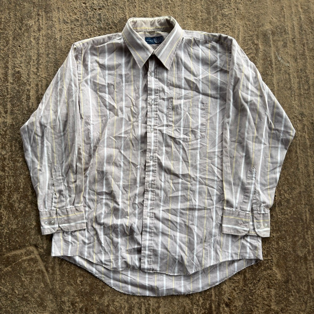 Vintage Striped Towncraft Brown Longsleeve Button Up Shirt Mens Large Formal