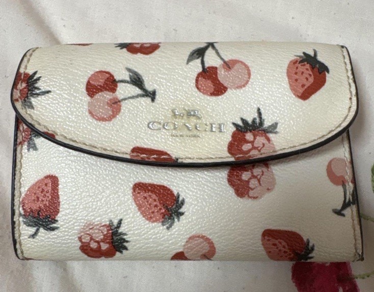 COACH 5-ring key case, leather, cherry and strawberry all-over pattern