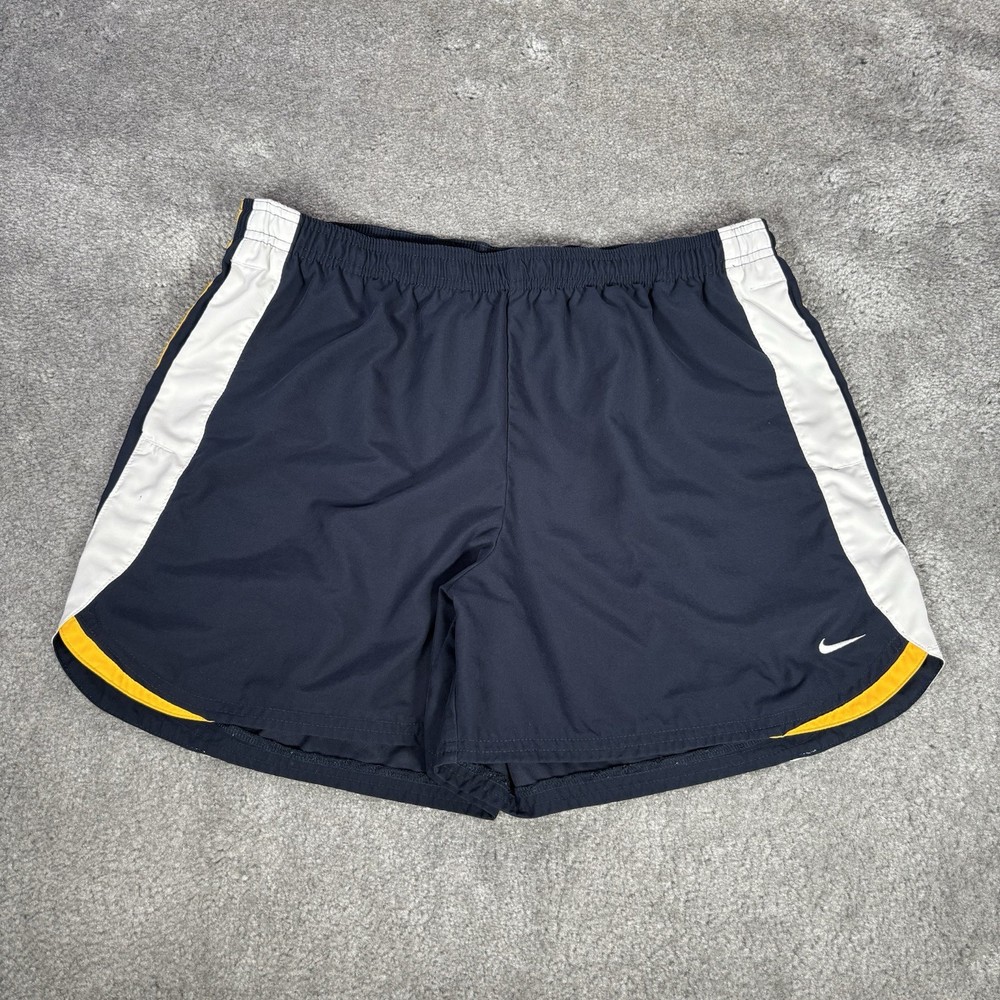 Vintage Nike Shorts Womens L Blue Striped Logo Running Soccer Athletic Gym Y2K