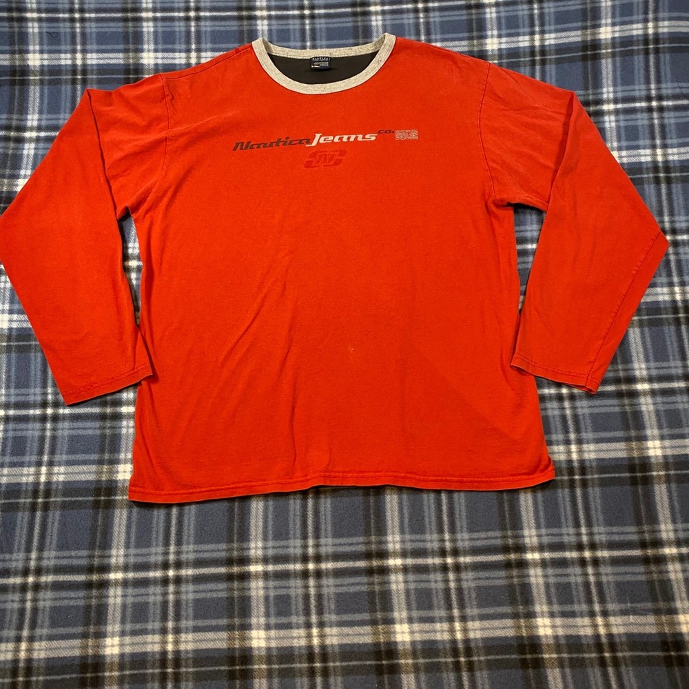 Nautica Jeans Co Mens Red Long Sleeve Vintage Y2K T-Shirt Large