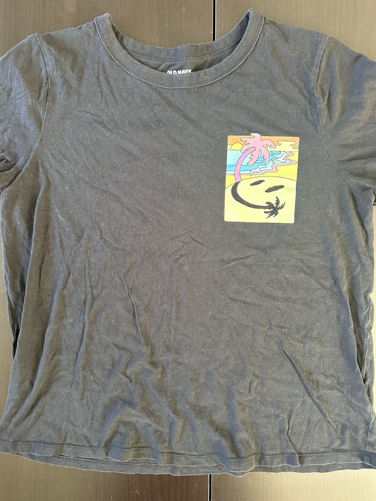 Old Navy Women's Black Cotton Graphic Beach T-Shirt Lightweight Size L