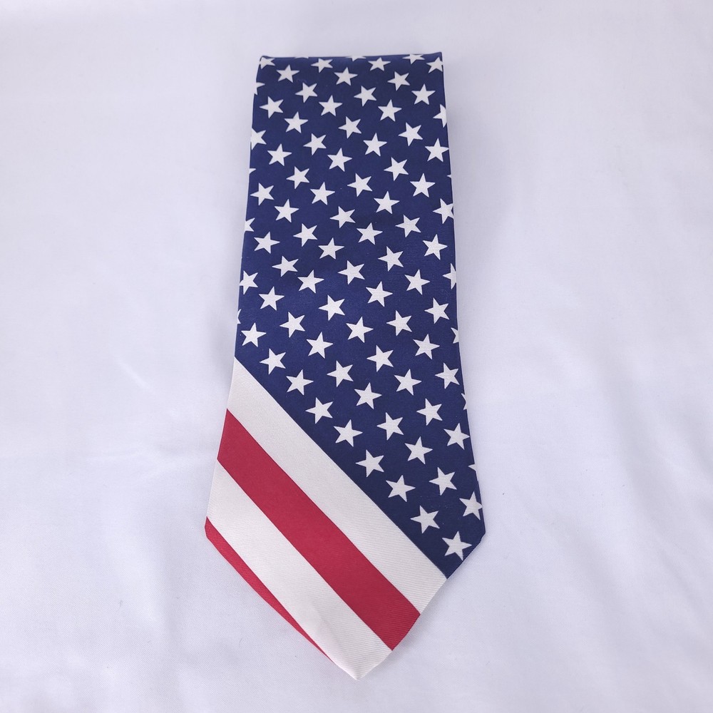 Tommy Hilfiger Silk American Flag Tie Stars & Stripes Patriotic Made In USA