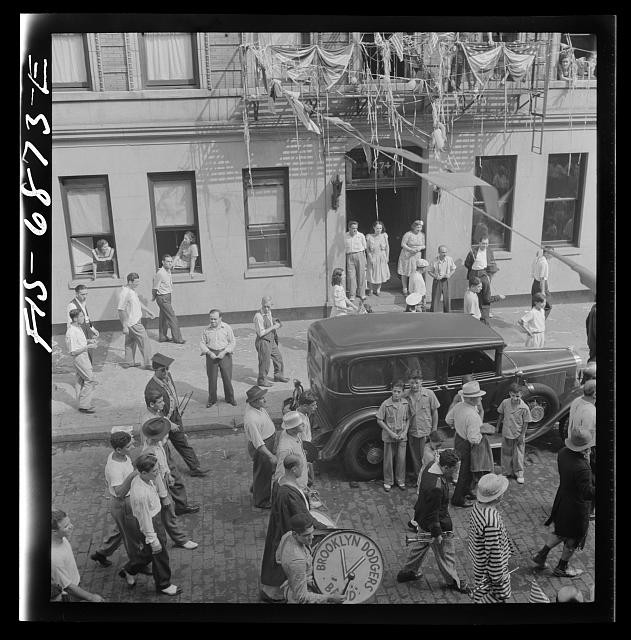 New York NY Mott Street 1942 Italian-American Parade Flag Raising US Army