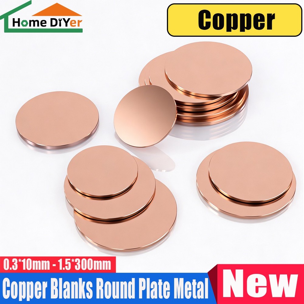 Thick 0.5-1.5mm Solid 99% Pure Copper Blanks Discs Ø 10-300mm Round Plate Metal