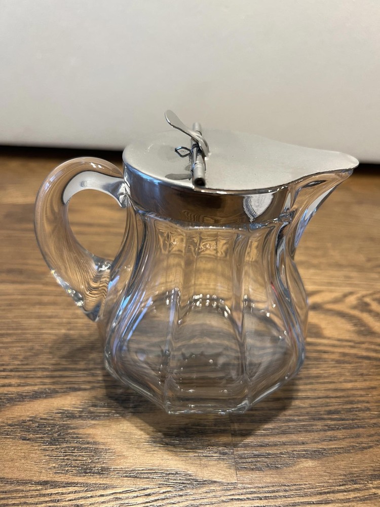 Heisey Paneled glass syrup pitcher-silver plated lid