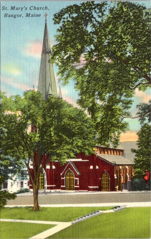 Vintage Postcard St. Mary's Church Bangor Maine ME c.1930-1945              S309