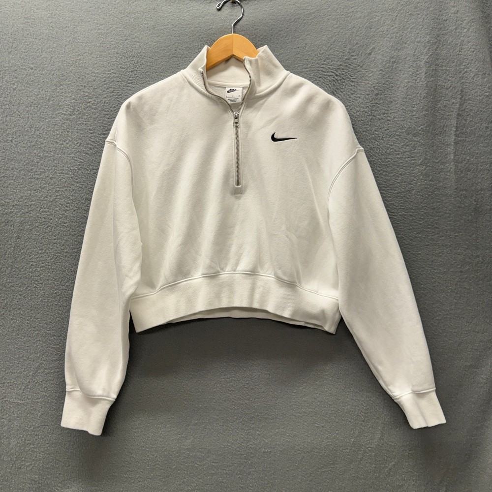 Nike Phoenix Fleece Sweatshirt White Cropped Oversized Pullover Womens Small
