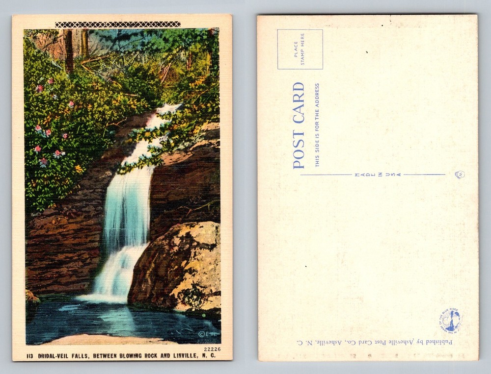 Blowing Rock NC-North Carolina Bridal Veil Falls Scenic Cascade Vintage Postcard