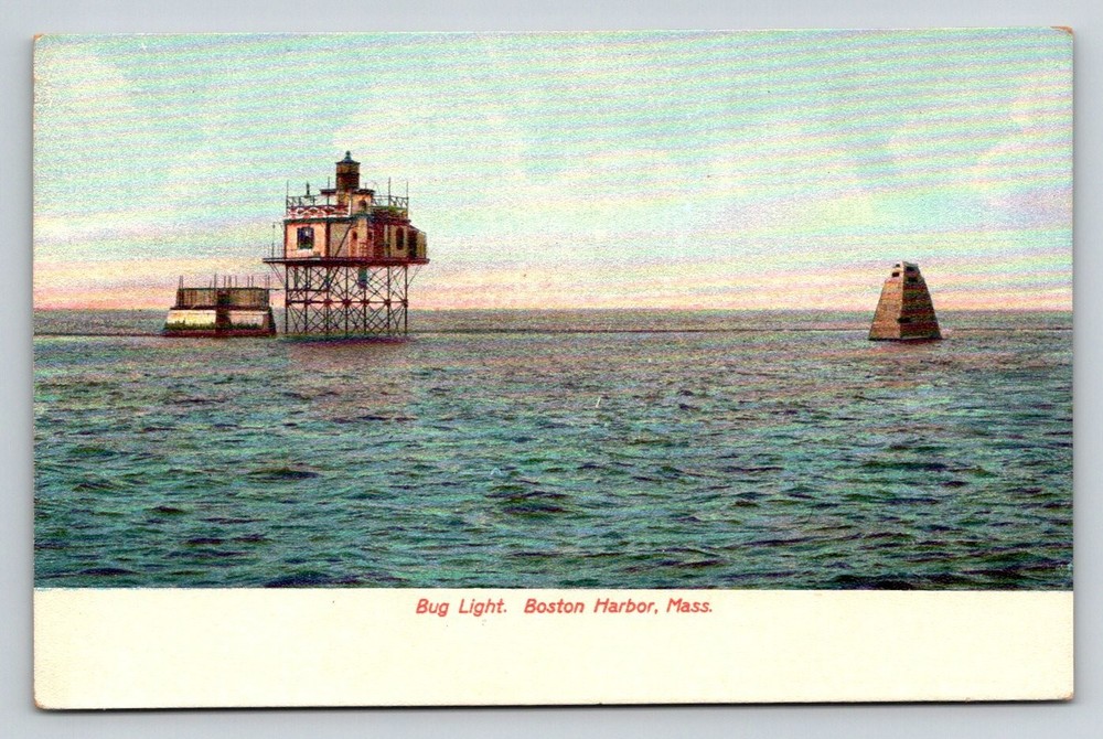 Bug Light Boston Harbor MA Lighthouse Undivided Back Postcard S. Langedorf