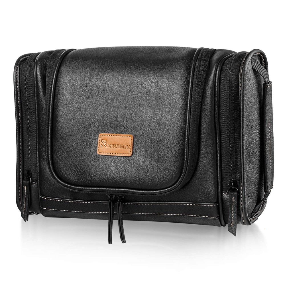 Waterproof Leather Hanging Toiletry Bag for Men Travel Dopp Kit Organizer