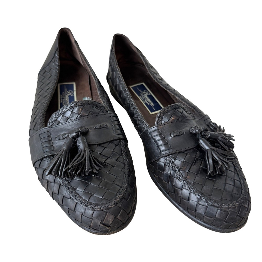 Bragano Cole Haan Mens Woven Leather Tassel Loafers Black Italy 10 W Slip On