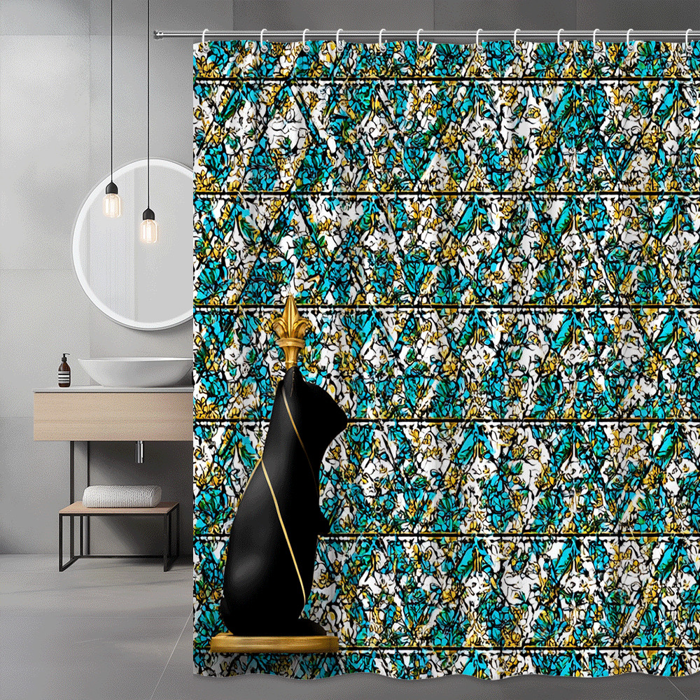 Blue Green Floral Shower Curtain Abstract Geometric Print