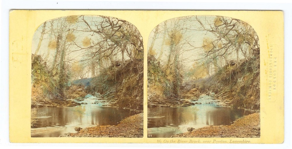 G3000~ ENGLAND – River Brock, Lancashire 1858/59 Tinted Stereoview Ogle/Edge