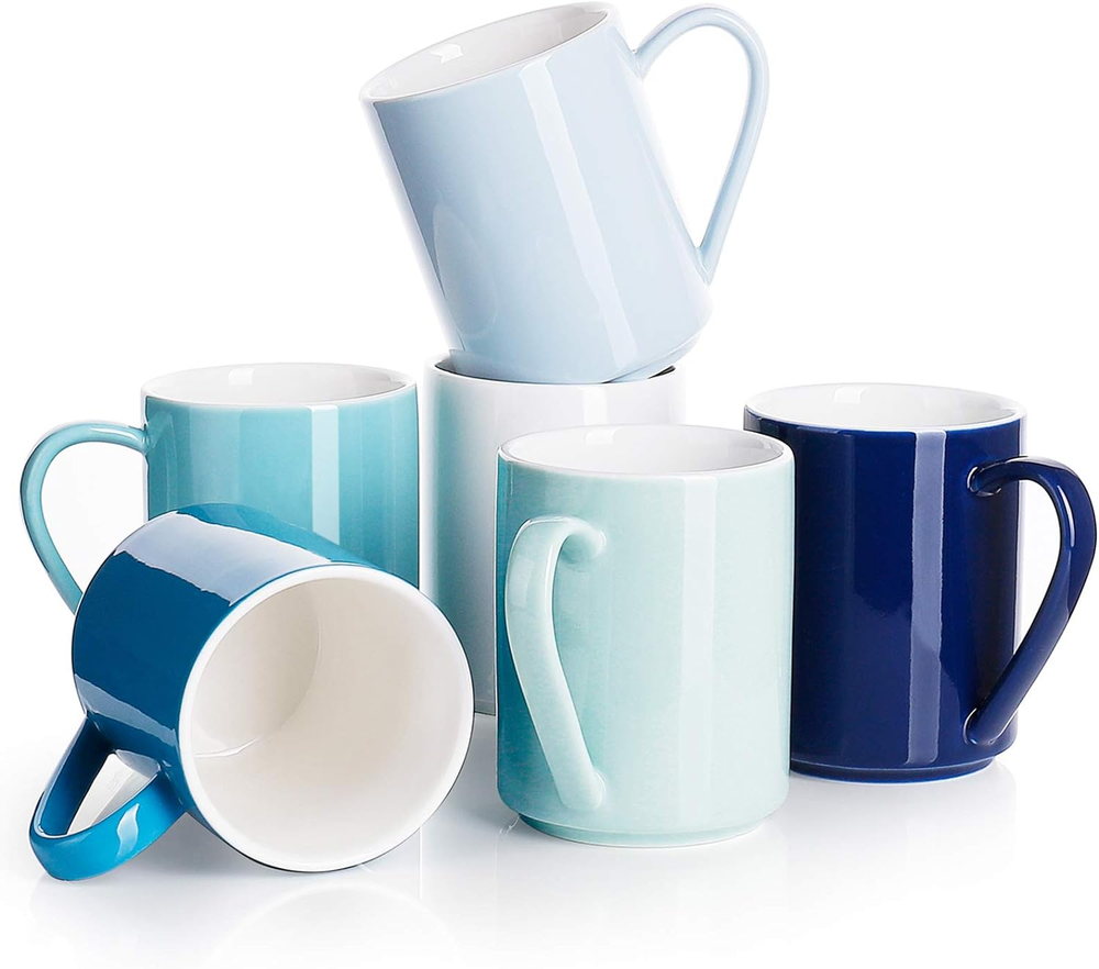 Coffee Mug, Porcelain 11 Oz Coffee Mugs Set of 6, Ceramic Coffee Cups with Handl