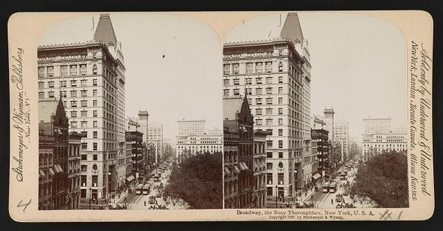 Broadway New York NY 1897 Busy Thoroughfare Streetcars Buildings Stereograph
