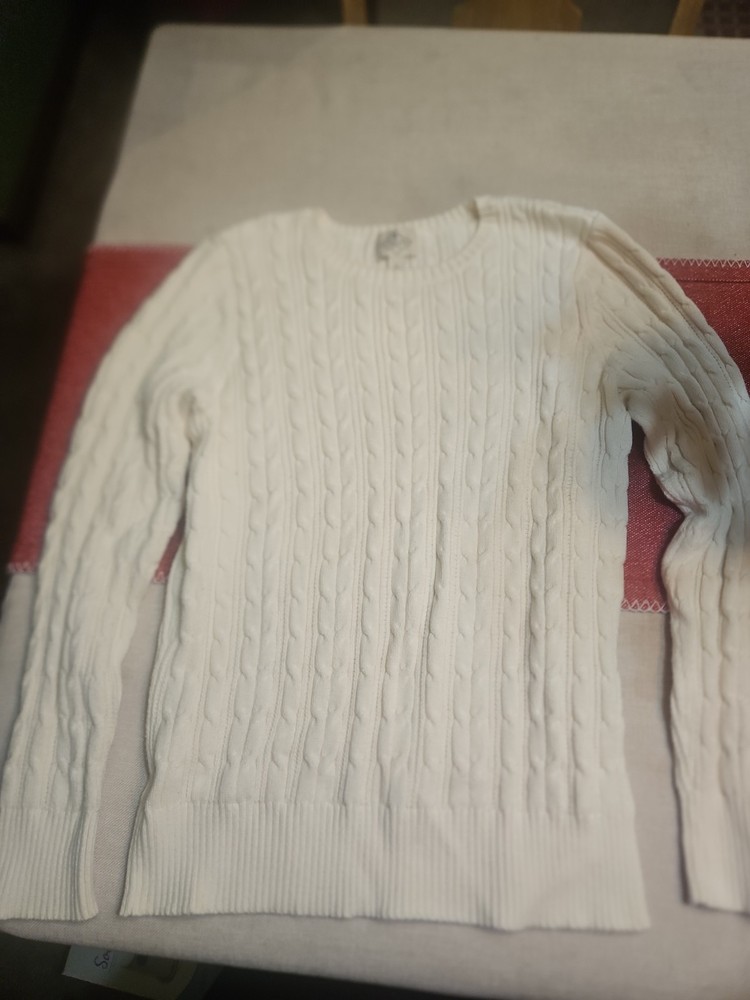 St. John's Bay Women's Ivory Cable Knit Crew Neck Sweater Size Large