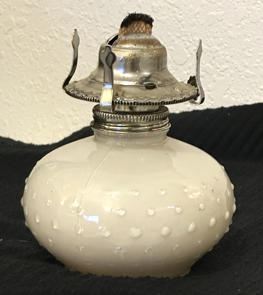 Lamplight Farms Ivory Cream Hobnail Glass Oil Kerosene Lamp No Chimney Vintage