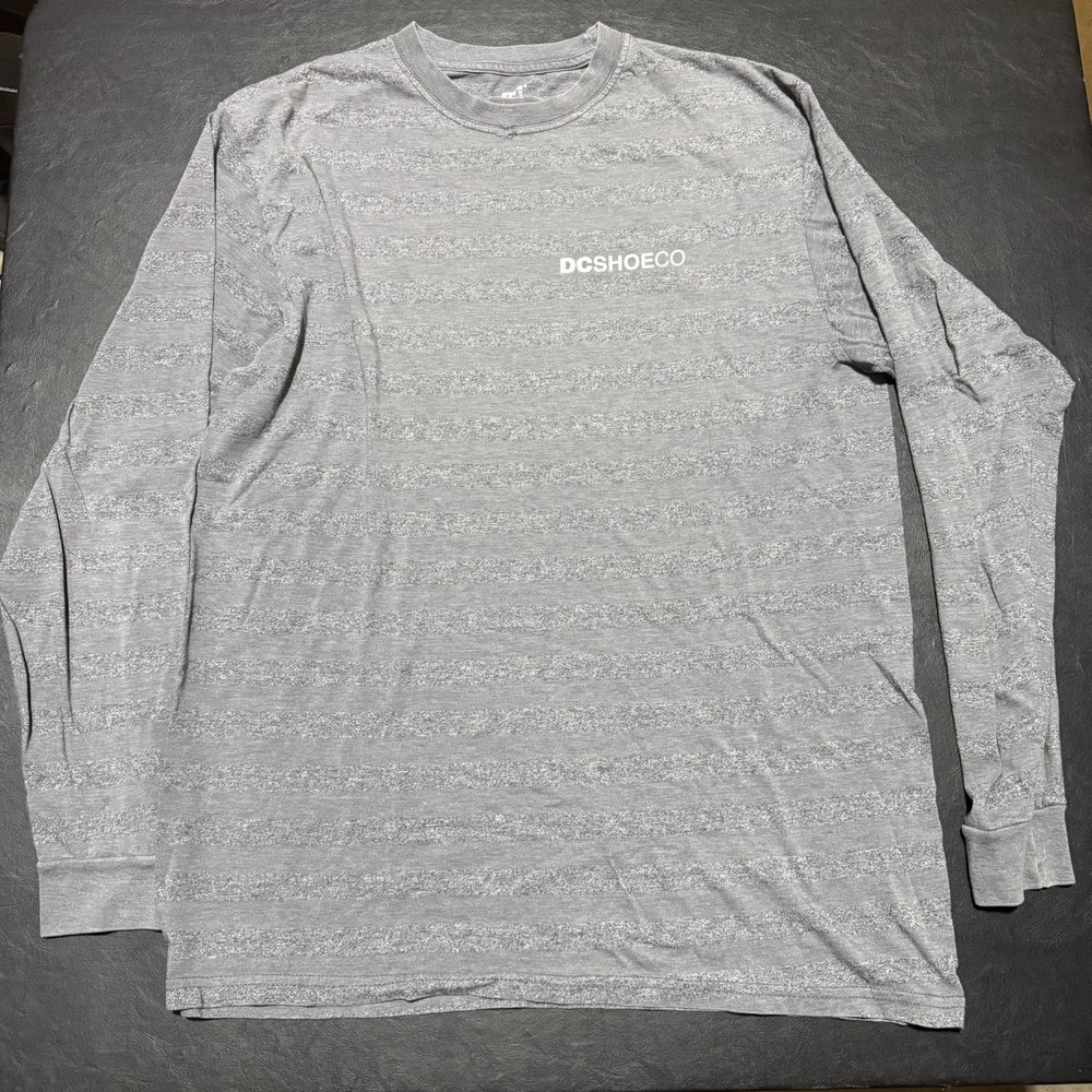 DC Shoes T-Shirt Mens Large Gray Long Sleeve Striped Ringer Skateboarding Skater