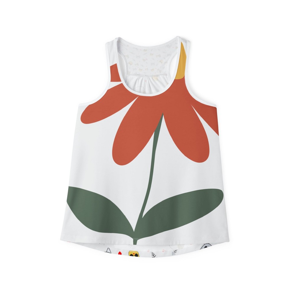Floral Cat Print Womens Summer Tank Top Casual Tee Gift for Cat Lovers