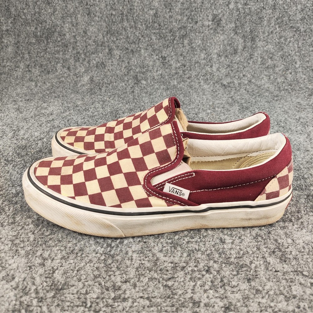 Vans Classic Slip-On Shoes Mens Size 5.5 Red Checkerboard Canvas Skate Casual