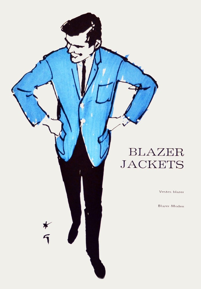 Decoration poster.Interior design Art.Retro fashion men.Blue jacket.6306