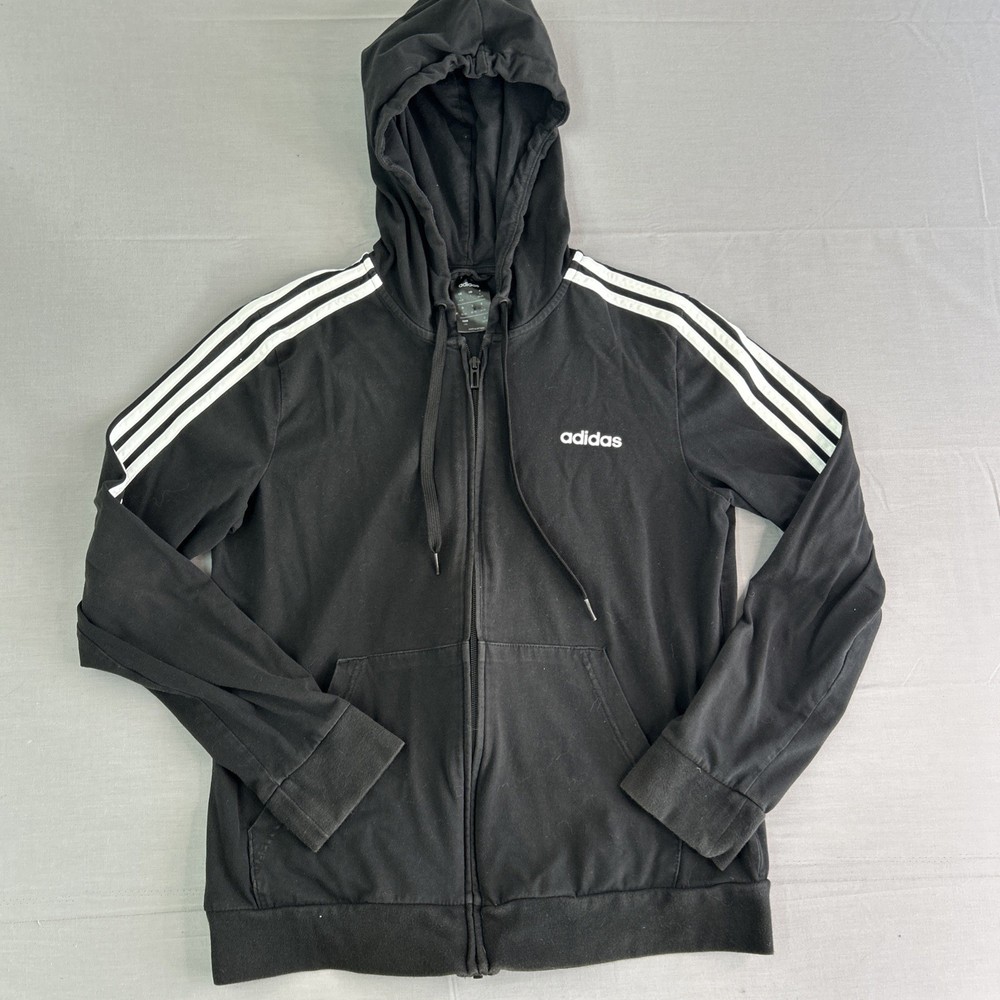 ADIDAS Women’s Full Zip Track Jacket Large Black Stripes Trefoil