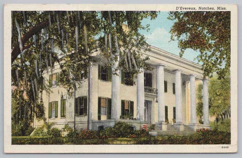 State View~D'Evereux Home @ Natchez Mississippi~Vintage Postcard