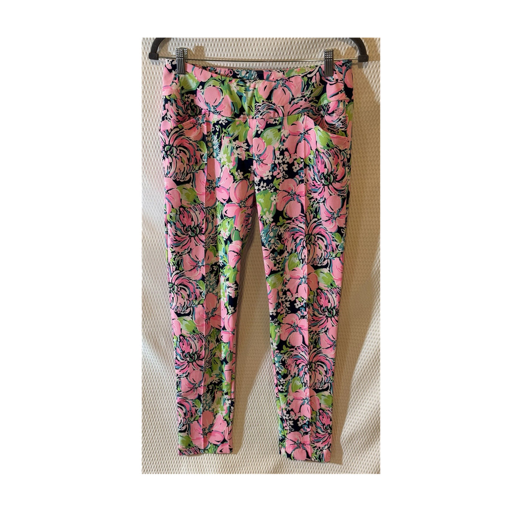 Lilly Pulitzer Luxletic Tropical Floral High Rise Ankle Leggings Size 8 Pink