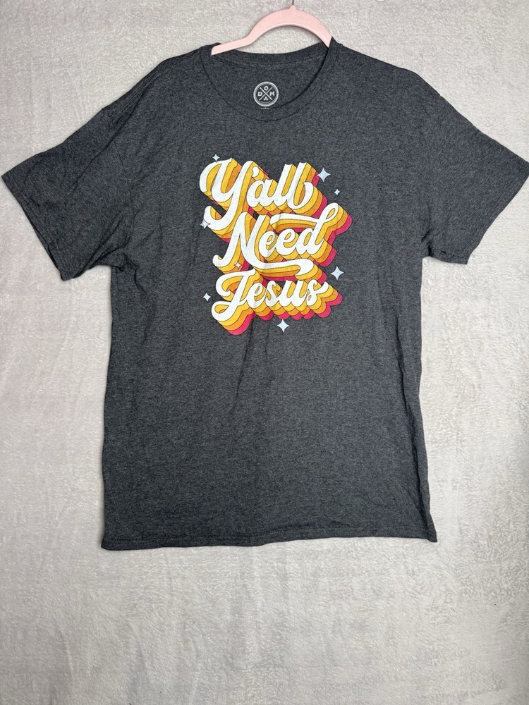 Dom Brand  Y’all Need Jesus Graphic Gray T-Shirt Short Sleeve Men’s Size L