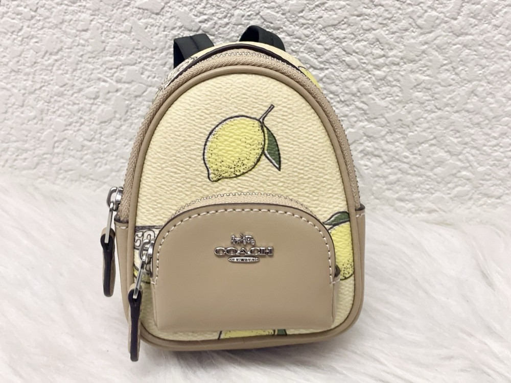 Coach Mini Court Backpack Bag Charm with Lemon Print CAP03 NWT