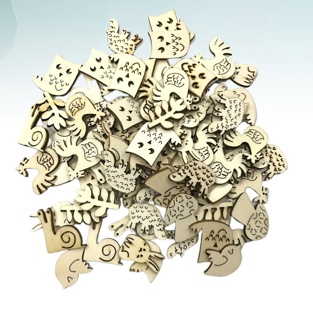 200 Pcs Wooden DIY Chips Rabbit Craft Beads Decor Mushroom Decorations