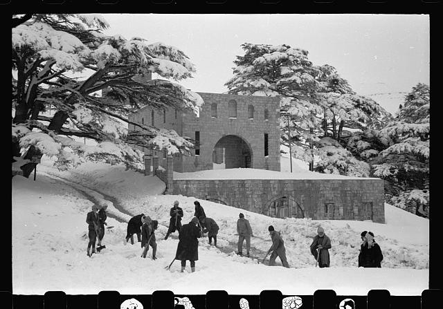 Photo:Cedars Lebanon 1946 Lebanese Soldiers Clearing Snow Road