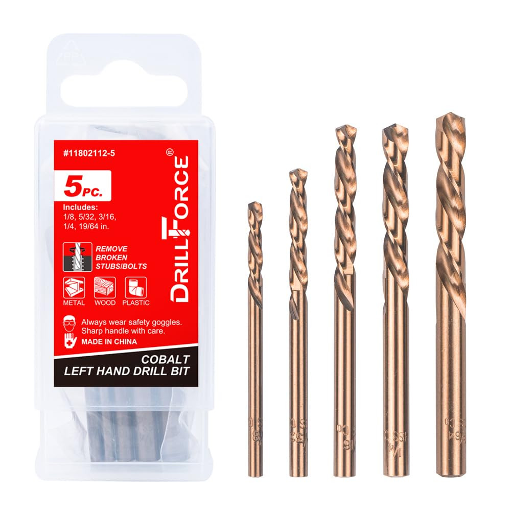 5PCS M35 Cobalt Left Hand Drill Bits Set for Removing Broken Stubs, Bolts and...