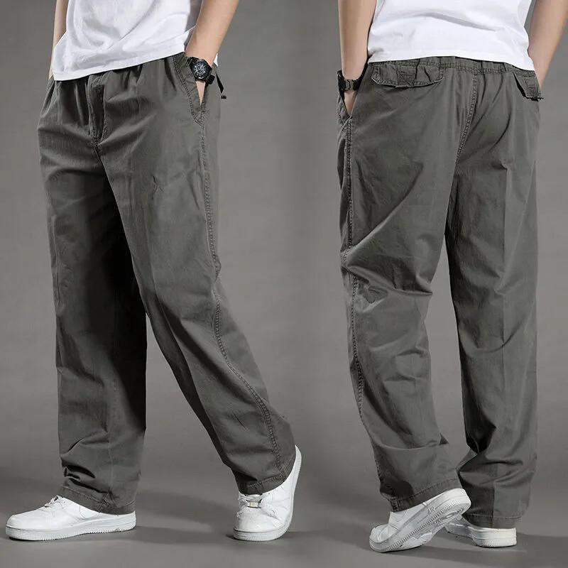 Men's Pockets Cargo Pants Stretch Waist Casual Loose Straight Work Trousers