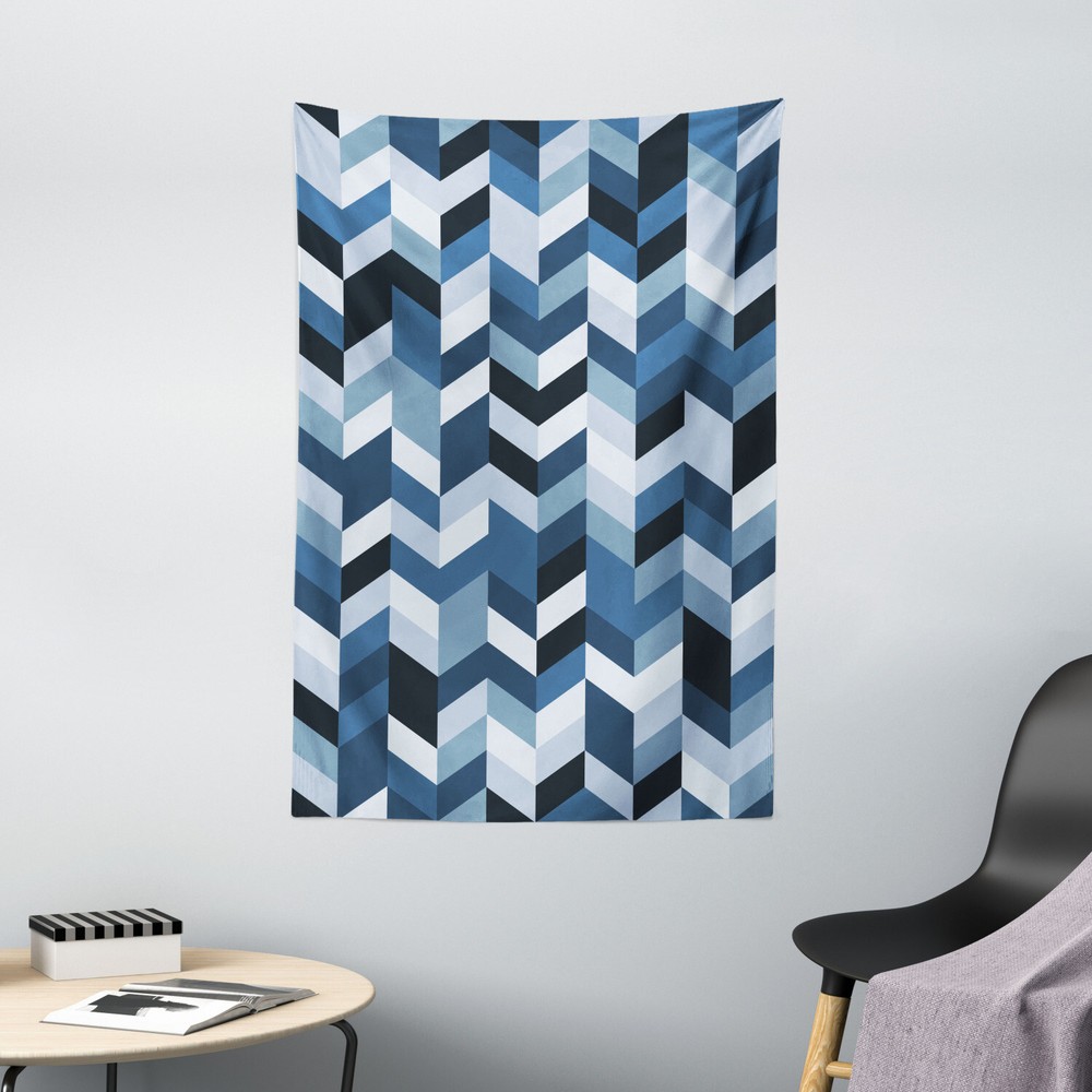 Slate Blue Tapestry Zigzag Twisty Lines Print Wall Hanging Decor
