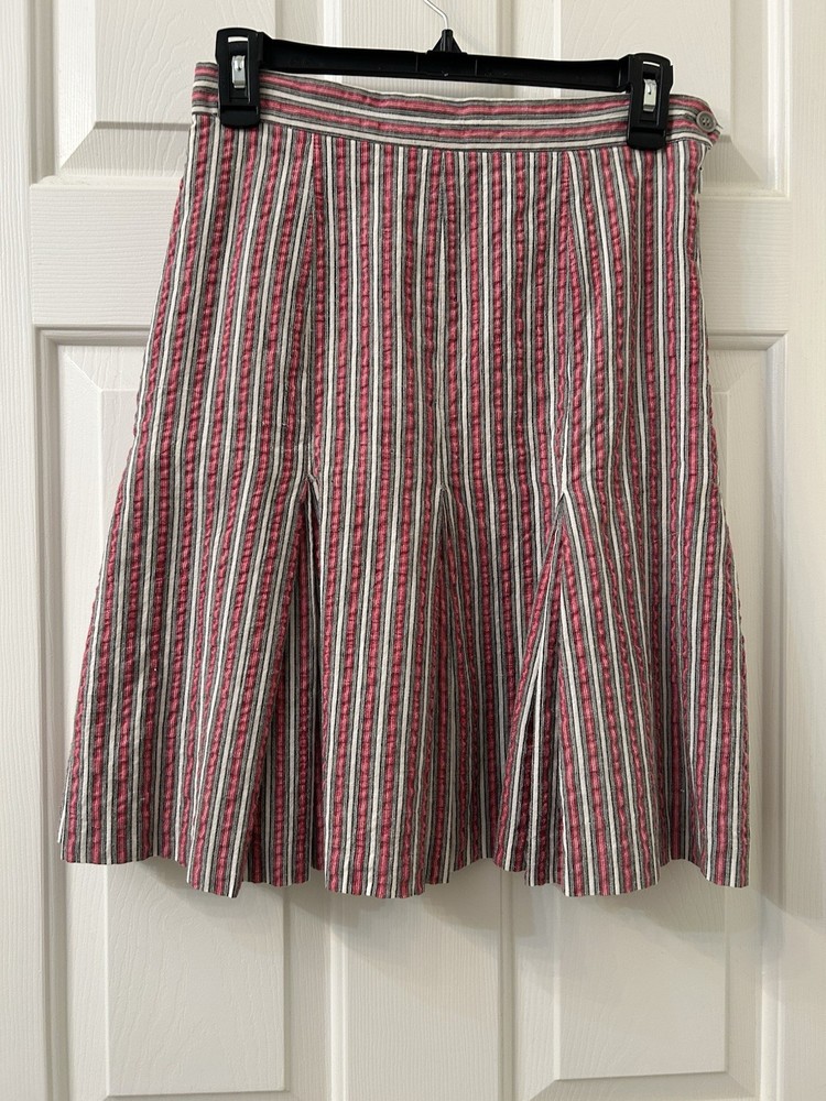 VINTAGE 80’s OMO NORMA KAMALI Red White Black Striped Pleated Skirt Size 8