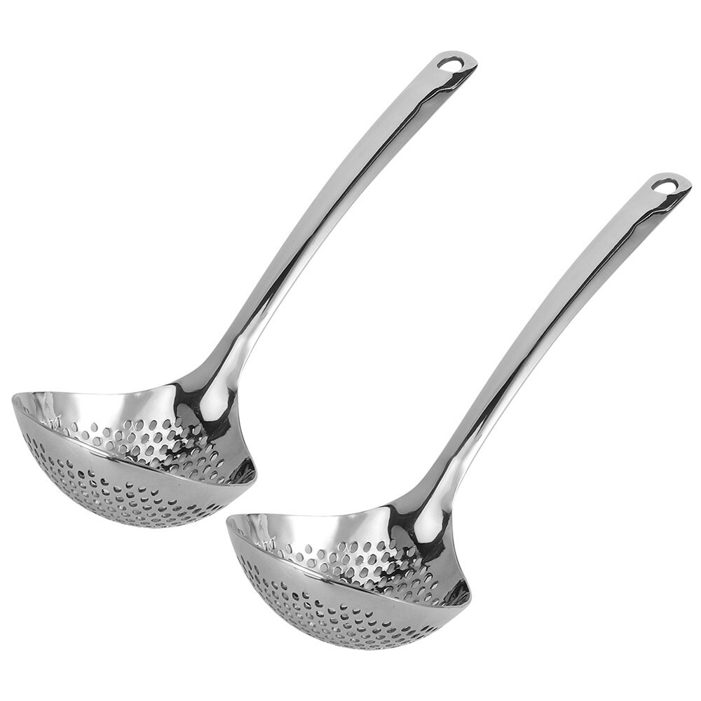 2PCS Stainless Steel Long Handle Hot Pot Colander Strainer Spoon Tablespoons HD